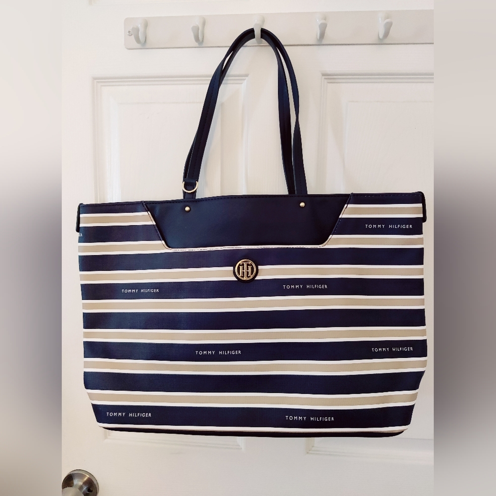 Tommy Hilfiger Navy and White Striped Tote